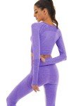 Toplook Women Seamless Workout Outfits Athletic Set Leggings + Long Sleeve Top 2 Pieces, Purple, Small
