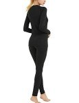 COOLOMG Women's Thermal Yoga Clothing Winter Baselayer Tops+Leggings Set Black