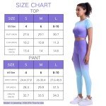 Workout Outfits for Women 2 Piece Gym Yoga Sets Seamless Ombre Short Sleeve Crop Top High Waist ribbed Leggings