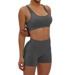 HomyComy Workout Sets for Women Sport Bra and High Waist Shorts Seamless Ribbed Yoga Outfits 2 Pieces Gym Tracksuits