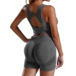 HomyComy Workout Sets for Women Sport Bra and High Waist Shorts Seamless Ribbed Yoga Outfits 2 Pieces Gym Tracksuits