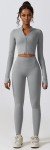 3 Piece Workout Sets for Women with Strappy Sports Bras High Waist Leggings Crop Top Jacket Gym Yoga Outfit, Light Gray, Small
