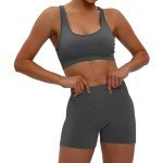 HomyComy Workout Sets for Women Sport Bra and High Waist Shorts Seamless Ribbed Yoga Outfits 2 Pieces Gym Tracksuits