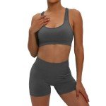HomyComy Workout Sets for Women Sport Bra and High Waist Shorts Seamless Ribbed Yoga Outfits 2 Pieces Gym Tracksuits