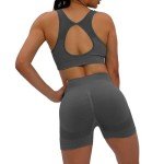 HomyComy Workout Sets for Women Sport Bra and High Waist Shorts Seamless Ribbed Yoga Outfits 2 Pieces Gym Tracksuits