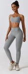 3 Piece Workout Sets for Women with Strappy Sports Bras High Waist Leggings Crop Top Jacket Gym Yoga Outfit, Light Gray, Small