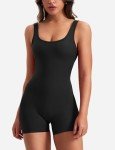 YEOREO One Piece Workout Jumpsuits for Women Backless Tummy Control Sleeveless Jumpsuits Lizvette V Back Scrunch Yoga Romper Black M