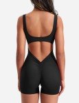 YEOREO One Piece Workout Jumpsuits for Women Backless Tummy Control Sleeveless Jumpsuits Lizvette V Back Scrunch Yoga Romper Black M