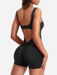 YEOREO One Piece Workout Jumpsuits for Women Backless Tummy Control Sleeveless Jumpsuits Lizvette V Back Scrunch Yoga Romper Black M