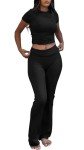 KISSYOUNG Women's 2 Piece Yoga Set Soft Short Sleeve Top Flare Leggings Comfortable Stretchy for Casual Active Wear, Black, Small