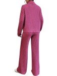 VUTRU Women's 2 Piece Outfits Ribbed Knit Sweater Sets High Neck Pullover Top Wide Leg Pants Tracksuit Lounge Sets