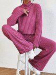 VUTRU Women's 2 Piece Outfits Ribbed Knit Sweater Sets High Neck Pullover Top Wide Leg Pants Tracksuit Lounge Sets