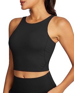 QUEENIEKE Longline Sports Bras for Women High-Neck Workout Tops Women's High Impact Yoga Workout Tank Top Size M Color Black