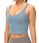 Dragon Fit Sports Bra for Women Longline Padded Yoga Bra Medium Impact Crop Tank Tops for Workout,Fitness,Running Demin Blue