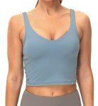 Dragon Fit Sports Bra for Women Longline Padded Yoga Bra Medium Impact Crop Tank Tops for Workout,Fitness,Running Demin Blue