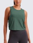 CRZ YOGA Pima Cotton Cropped Tank Tops for Women - Sleeveless Sports Shirts Athletic Yoga Running Gym Workout Crop Tops Graphite Green Medium