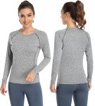 Ullnoy Long Sleeve Workout Tops for Women Dry Fit Yoga Athletic Running T Shirt Womens Long Sleeve Moisture Wicking Tee Shirt 3 Pack Black/Gray/Navy M