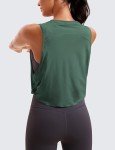 CRZ YOGA Pima Cotton Cropped Tank Tops for Women - Sleeveless Sports Shirts Athletic Yoga Running Gym Workout Crop Tops Graphite Green Medium
