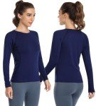 Ullnoy Long Sleeve Workout Tops for Women Dry Fit Yoga Athletic Running T Shirt Womens Long Sleeve Moisture Wicking Tee Shirt 3 Pack Black/Gray/Navy M