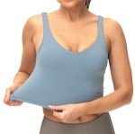 Dragon Fit Sports Bra for Women Longline Padded Yoga Bra Medium Impact Crop Tank Tops for Workout,Fitness,Running Demin Blue