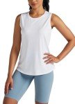 Willit Women's Workout Tank Tops Sleeveless Running Yoga Tops Quick Dry Active Shirts Gym Exercise Loose Fit White S