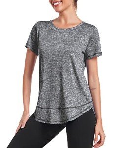 Deaviya Women's Sports T-Shirt Gym Tops, Short Sleeve Workout Casual Running Tops, Gym Yoga Sports Top,Fitness T-Shirts (CA/US, Alpha, Medium, Regular, Regular, Grey)