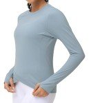 THE GYM PEOPLE Women's Long Sleeve Compression Shirts Workout Tops Cross Hem Athletic Running Yoga T-Shirts with Thumb Hole Denim Blue