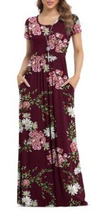 Summer Floral Maxi Dress with Pockets - Wine Red