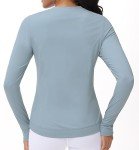 THE GYM PEOPLE Women's Long Sleeve Compression Shirts Workout Tops Cross Hem Athletic Running Yoga T-Shirts with Thumb Hole Denim Blue
