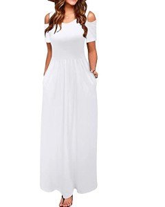 White Cold Shoulder Dress with Pocket for Women