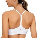 CRZ YOGA Butterluxe Womens Y Back Sports Bra - Padded Racerback Low Impact Spaghetti Thin Strap Workout Yoga Bra White Medium