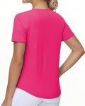 THE GYM PEOPLE Women's Workout Short Sleeve Breathable T-Shirts Athletic Yoga Tee Tops Bright Pink