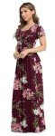 Summer Floral Maxi Dress with Pockets - Wine Red