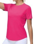 THE GYM PEOPLE Women's Workout Short Sleeve Breathable T-Shirts Athletic Yoga Tee Tops Bright Pink
