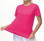 THE GYM PEOPLE Women's Workout Short Sleeve Breathable T-Shirts Athletic Yoga Tee Tops Bright Pink