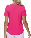 THE GYM PEOPLE Women's Workout Short Sleeve Breathable T-Shirts Athletic Yoga Tee Tops Bright Pink