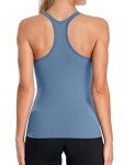 ATTRACO Racerback Yoga Tank Tops for Women Ribbed Seamless Built in Bra Workout Top Blue
