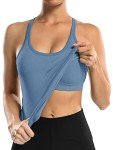 ATTRACO Racerback Yoga Tank Tops for Women Ribbed Seamless Built in Bra Workout Top Blue