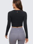 CRZ YOGA Womens Long Sleeve Crop Workout Tops Athletic Yoga Running Cropped Tops Slim Fit Gym Shirts Black Small
