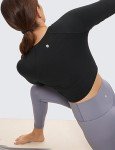 CRZ YOGA Womens Long Sleeve Crop Workout Tops Athletic Yoga Running Cropped Tops Slim Fit Gym Shirts Black Small