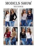 Necooer Womens Tops Fashion Fall Cutout Long Sleeve Knit Ribbed Stretch Slim Fitted Scoop Neck Yoga Shirts Top for Women Pure White