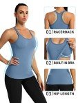 ATTRACO Racerback Yoga Tank Tops for Women Ribbed Seamless Built in Bra Workout Top Blue