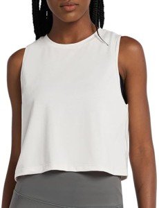 BALEAF Women's Workout Crop Tank Cropped Muscle Tops Cute Quick Dry Gym Yoga Shirts White Size L
