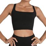 romansong Strappy Yoga Sports Bras for Women Padded Criss-Cross Back Tank Tops, Black, Medium