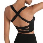 romansong Strappy Yoga Sports Bras for Women Padded Criss-Cross Back Tank Tops, Black, Medium