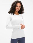LUYAA Women's Workout Tops Long Sleeve Shirts Yoga Sports Breathable Gym Athletic Top Slim Fit, White, Medium