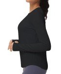 THE GYM PEOPLE Women's Long Sleeve Workout Shirts Athletic Crewneck Hiking Tops with Thumb Hole Black