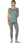 icyzone Open Back Yoga Shirts for Women - Exercise Workout Tops, Athletic Short Sleeves, Running T-Shirts Loose Fit (Charcoal/Agate Green, M)