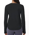 THE GYM PEOPLE Women's Long Sleeve Workout Shirts Athletic Crewneck Hiking Tops with Thumb Hole Black