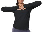 THE GYM PEOPLE Women's Long Sleeve Workout Shirts Athletic Crewneck Hiking Tops with Thumb Hole Black